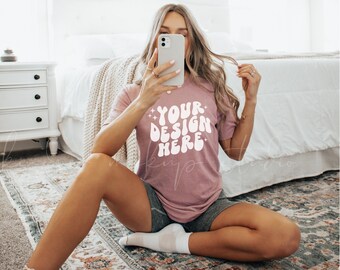 Bella Canvas Heather Orchid 3001 T-shirt Mockup| Bella Canvas Mockup| Bella Canvas 3001 Mockup| POD Mockup| Print On Demand