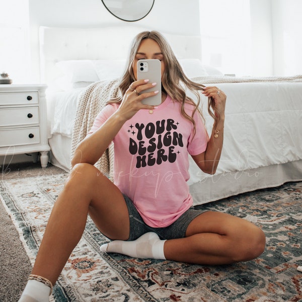 Bella Canvas Heather Bubble Gum 3001 T-shirt Mockup| Bella Canvas Mockup| Bella Canvas 3001 Mockup| POD Mockup| Print On Demand