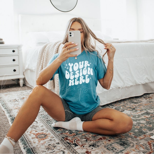 Bella Canvas Heather Aqua 3001 T-shirt Mockup| Bella Canvas Mockup| Bella Canvas 3001 Mockup| POD Mockup| Print On Demand