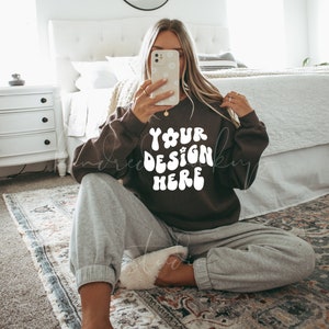 Gildan 18000 Mockup Dark Chocolate| Gildan 18000 Mockup| Trendy Mockup| Cozy Mockup| Dark Brown Sweatshirt Mockup