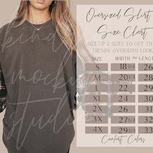 Oversized Comfort Colors 1717 Size Chart| Comfort Colors Size Chart