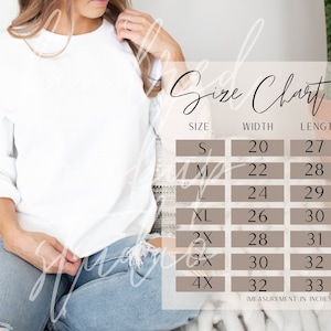 Gildan 18000 Size Chart| Gildan Size Chart Mockup| Gildan Sweatshirt Size Chart