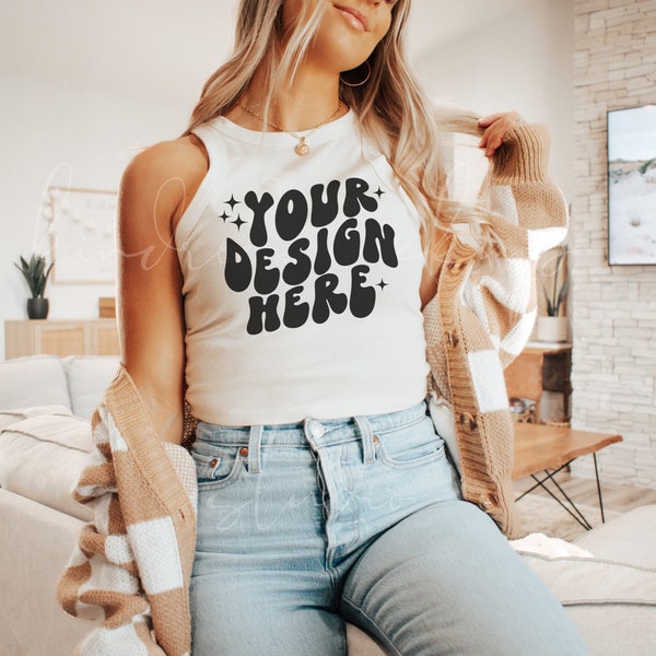 Natural Bella Canvas 1019 Micro Rib Racer Tank Mockup| Bella Canvas Tank Top Mockup| Black 1019 Bella Canvas Mockup