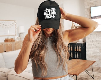 Maqueta de gorra de espuma negra/ Maqueta de gorra Otto/ Maqueta de gorra de camionero/ Maqueta de gorra de camionero/ Gorra de camionero de malla de espuma/ Maqueta de gorra negra