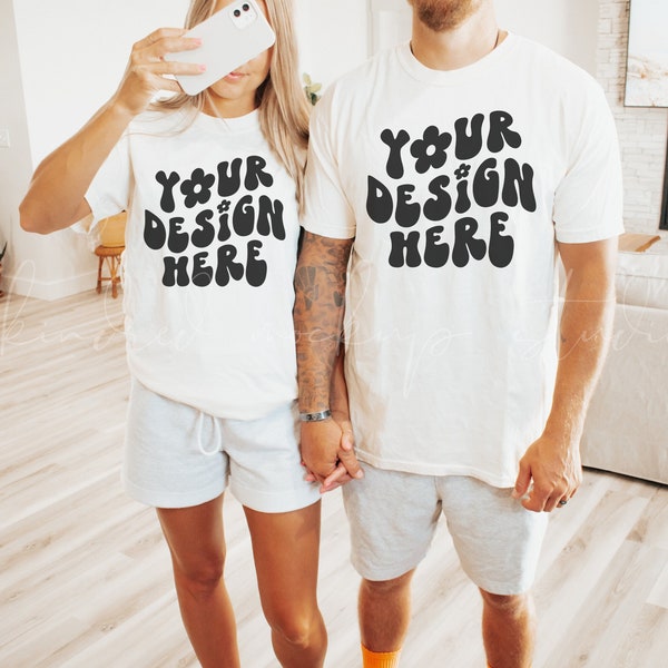 Ivory Comfort Colors 1717 T-Shirt Mockup| Couples Model Mockup Comfort Colors