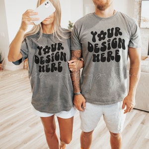 Pepper Comfort Colors 1717 T-Shirt Mockup| Couples Model Mockup Comfort Colors