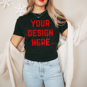 Bella Canvas 3001 Black Shirt Mockup| Christmas Mockups| Holiday Mockup| Christmas Black Shirt Mockup