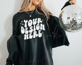 Comfort Colors Mockup| Black Comfort Colors 1717 T-Shirt Mockup| Oversized Mockup| Christmas Mockup| New Years Mockup