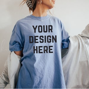 Periwinkle Comfort Colors 1717 T-Shirt Mockup| Comfort Colors T-shirt Mockup| Oversized Shirt Mockup