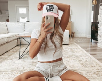 Pink Foam Cap Mockup| Pink Otto Cap Mockup| Trucker Cap Mockup| Pink Trucker Hat Mockup| Foam Mesh Trucker Cap