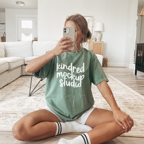 Light Green Comfort Colors 1717 Mockup| Oversized Mockup| Print On Demand Mockup| Comfort Colors Mockup| Green Shirt Mockup