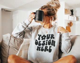 Gildan 18000 Sweatshirt Mockup| Ash G180 Mockup| Light Grey Sweatshirt Mockup| Cozy Mockup