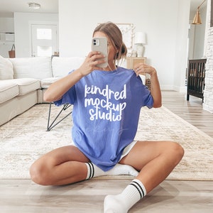Periwinkle Comfort Colors 1717 T-Shirt Mockup| Comfort Colors T-shirt Mockup| Oversized Shirt Mockup| Print On Demand Mockup