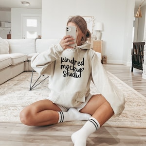 Sand Gildan 18500 Hoodie Mockup| Gildan 18500 Hoodie Mockup| G185 Mockup| Hooded Sweatshirt Mockup| Gildan Mockup| POD Mockup