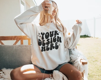Gildan 18000 Mockup| Gildan 18000 Sand Mockup| Gildan Mockups| Cozy Mockup| Trendy Mockup| POD Mockup| Printful Mockup