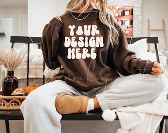 18000 Dark Chocolate Sweatshirt Mockup| Oversized Sweatshirt Mockup| Halloween Mockup| Fall Mockup