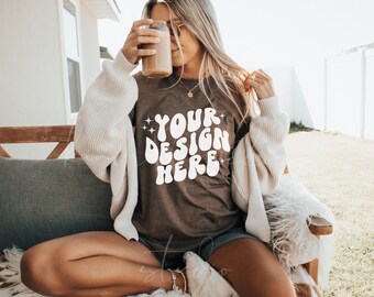 Bella & Canvas Mockup| 3001 Bella Canvas Heather Brown Mockup| Fall mockup| Model Mockup| Print On Demand Mockup