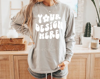 6014 Granite Comfort Colors Mockup| Comfort Colors Long Sleeve T-Shirt Mockup