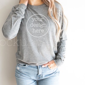 3501 Long Sleeve T-shirt Mockup| T-Shirt Mockups| Bella Canvas Mockup| Shirt Mockups| Model Mockup Shirt