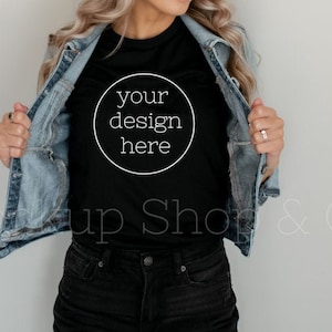 Bella Canvas Black 3001 Mockup/ Maqueta de camiseta negra/ Mockups de camisa linda/ Camisa de maqueta