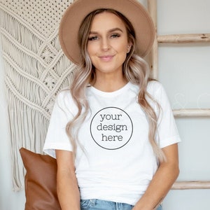White 3001 Mockup| Boho Shirt Mockup| Bella Canvas 3001 Mockup| White T-shirt Mockup| Cute Shirt Mockups| Model Mockup Shirt