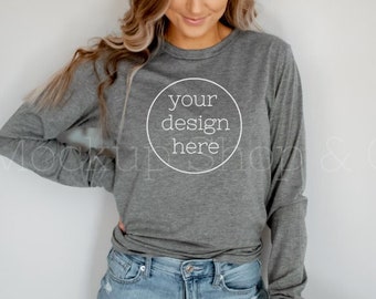 3501 Grau Langarm T-Shirt Mockup| T-Shirt Mockups| Bella Canvas Mockup| Shirt Mockups| Modell Mockup Shirt