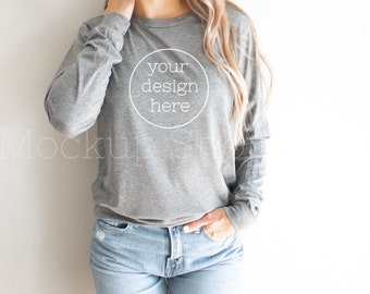 3501 Long Sleeve T-shirt Mockup| T-Shirt Mockups| Bella Canvas Mockup| Shirt Mockups| Model Mockup Shirt