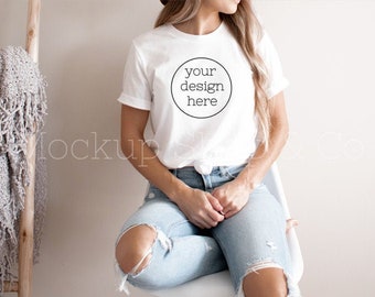 Boho Shirt Mockup| Bella Canvas 3001 Mockup| White T-shirt Mockup| Hanging Shirt Mockup| Cute Shirt Mockups| Model Mockup Shirt
