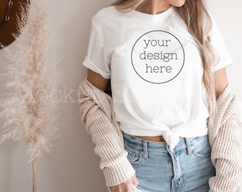 Boho Shirt Mockup| Bella Canvas 3001 Mockup| White T-shirt Mockup| Hanging Shirt Mockup| Cute Shirt Mockups| Model Mockup Shirt