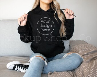 18500 Black Sweater Mockup| Gildan 18500 Mockup| Hoodie Sweater Mockup| Model Mockups|