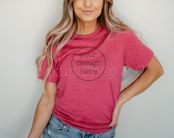 Bella Canvas Mockup| Bella Canvas 3001 Heather Raspberry Mockup| Tshirt Mockup