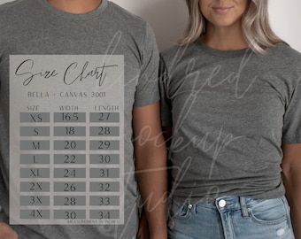 Bella Canvas 3001 Size Chart| Bella and Canvas 3001 Size Chart| Size Chart for Bella and Canvas 3001| Size Chart Mockup