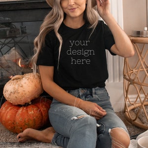 Maqueta Bella Canvas Black 3001 / Maqueta de camiseta negra / Maquetas de camisa linda / Camisa de maqueta / Maqueta corta de otoño / Maqueta de camisa de Halloween
