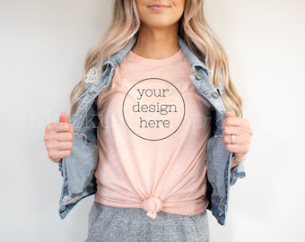 Bella Canvas Mockup| Heather Peach 3001 T-Shirt Mockup| Bella Canvas 3001 Mockup| Valentinstag Shirt Mockups| Pfirsich Mockup Shirt