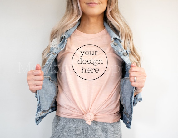Bella Canvas Mockup| Heather Peach 3001 T-shirt Mockup| Bella Canvas 3001 Mockup| Valentines Day Shirt Mockups| Peach Mockup Shirt