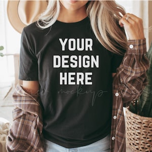 Maqueta Bella Canvas Black 3001 / Maqueta de camiseta negra / Maquetas de camisa linda / Camisa de maqueta / Maqueta corta de otoño / Maqueta de camisa de Halloween