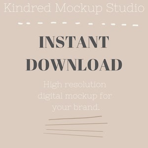 Puede incluir: Un fondo beige con el texto "INSTANT DOWNLOAD" en gris oscuro. Debajo del texto est&aacute; la frase "High resolution digital mockup for your brand." en una fuente gris m&aacute;s clara. El fondo tiene una textura sutil y algunas l&iacute;neas marrones en la parte inferior.