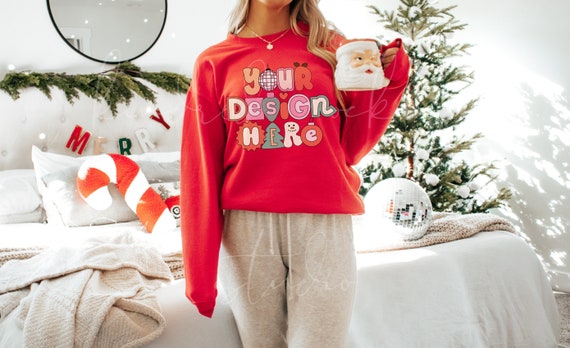 Gildan 18000 Red Mockup| Christmas Mockup| Gildan Red Mockup| Holiday Mockup| Red Sweatshirt Mockup