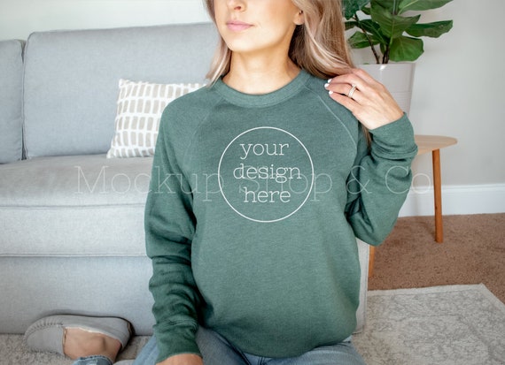 3901 Heather Forest Sweater Mockup| Bella Canvas 3901 Mockup| Green Sweater Mockup| Boho Mockup| 3901 Model Mockup| Mockup Shirt