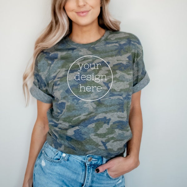 LAT 6901 Vintage Camo Mockup| Camouflage T-shirt Mockup| Model Shirt Mockup| Camo Shirt Mockups| Mockup Shirt