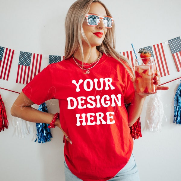 Comfort Colors 1717 Red 4th of July Mockup| Independence Day Mockup