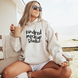 Sand Gildan 18500 Hoodie Mockup| Gildan 18500 Hoodie Mockup| G185 Mockup| Hooded Sweatshirt Mockup| Gildan Mockup| POD Mockup