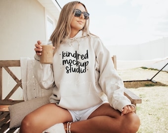 Sand Gildan 18500 Hoodie Mockup| Gildan 18500 Hoodie Mockup| G185 Mockup| Hooded Sweatshirt Mockup| Gildan Mockup| POD Mockup