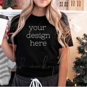 Bella Canvas 3001 Black Shirt Mockup| Christmas Mockups| Holiday Mockup| Christmas Black Shirt Mockup