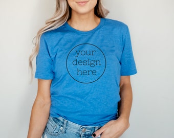 Bella Canvas Mockup| Bella Canvas 3001 Heather True Royal Mockup| Blue T-Shirt Mockup| Shirt Mockups| Model Mockups