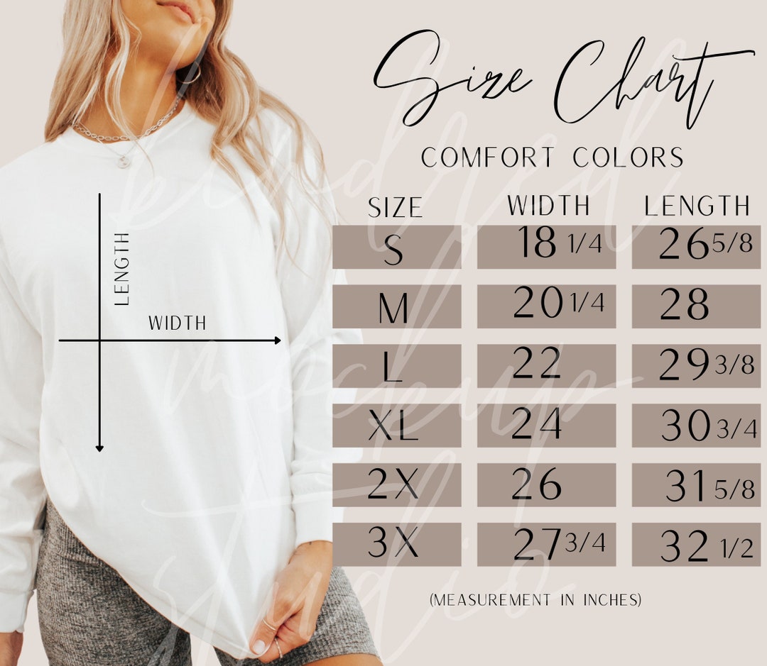 Comfort Colors 6014 Size Chart Comfort Colors Long Sleeve Sizing Chart ...