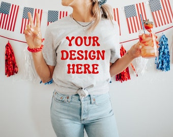 Bella Canvas 3001 Athletic Heather 4th of July Mockup| Patriotic Mockup