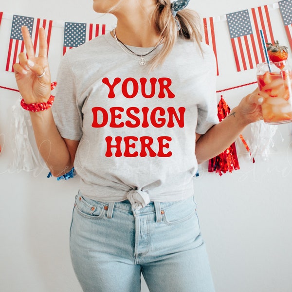 Bella Canvas 3001 Athletic Heather 4th of July Mockup| Patriotic Mockup