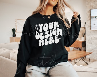 18000 Gildan Black Sweatshirt Mockup| Trendy Mockup| POD Mockup