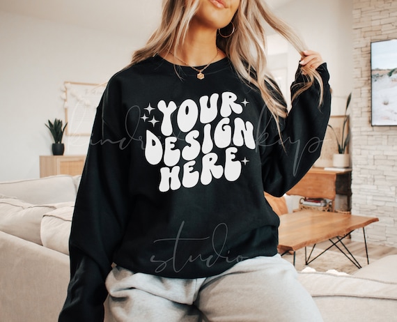 18000 Gildan Black Sweatshirt Mockup| Trendy Mockup| POD Mockup